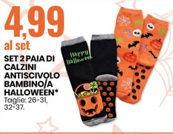 Eurospin SET 2 PAIA DI CALZINI ANTISCIVOLO BAMBINO/A HALLOWEEN 26-31, 32-37 offerta