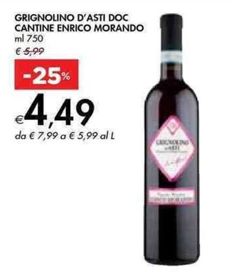 Bennet GRIGNOLINO D'ASTI DOC CANTINE ENRICO MORANDO ml 750 offerta