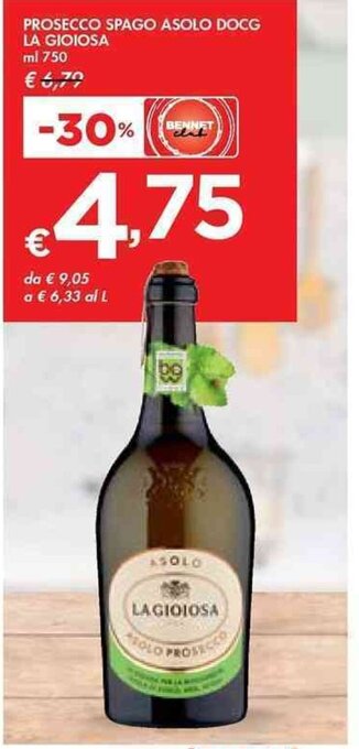 Bennet PROSECCO SPAGO ASOLO DOCG LA GIOIOSA ml 750 offerta