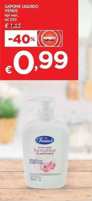 Bennet SAPONE LIQUIDO VENUS tipi vari, ml 250 offerta
