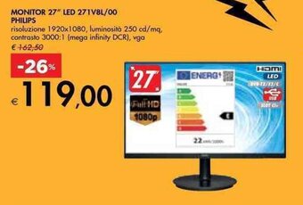 Bennet MONITOR 27" LED 271V8L/00 PHILIPS offerta