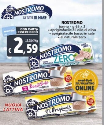 Deco Supermercati NOSTROMO tonno - g 65 x 3 • aprigirafacile all'olio di oliva • aprigirafacile basso in sale • al naturale zero offerta