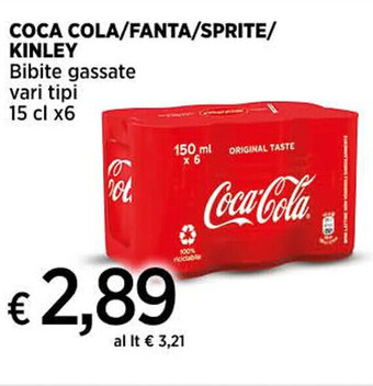 Ipercoop COCA COLA/FANTA/SPRITE/ KINLEY Bibite gassate vari tipi 15 cl x6 offerta