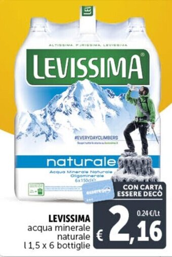 Deco Supermercati LEVISSIMA acqua minerale naturale l 1,5 x 6 bottiglie offerta