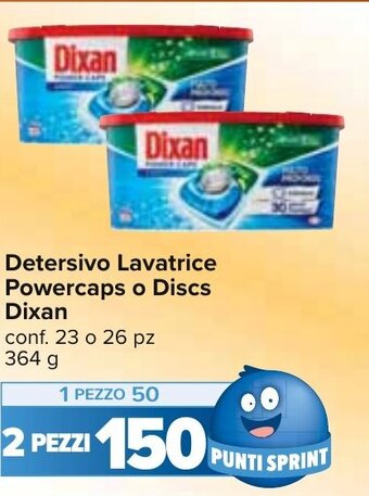 Carrefour Detersivo Lavatrice Powercaps o Discs Dixan conf. 23 o 26 pz 364 g offerta