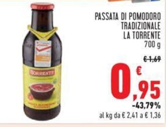 Conad PASSATA DI POMODORO TRADIZIONALE LA TORRENTE 700 g offerta