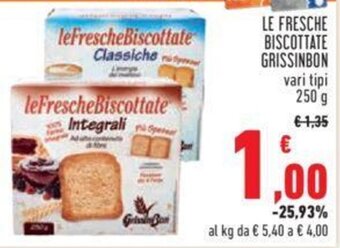 Conad LE FRESCHE BISCOTTATE GRISSINBON vari tipi 250 g offerta