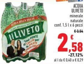 Conad ACQUA ULIVETO minerale naturale conf. 1,5 l x 6 pezzi offerta