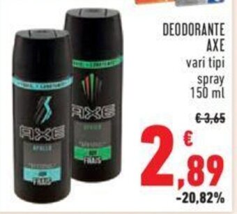 Conad DEODORANTE AXE vari tipi spray 150 ml offerta