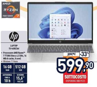 Unieuro hp LAPTOP 15-fc0023nl offerta