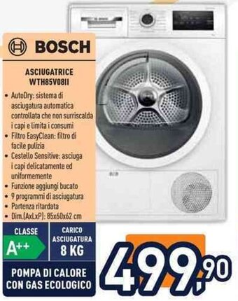 Unieuro BOSCH ASCIUGATRICE WTH85V0811 offerta