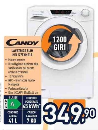 Unieuro CANDY LAVATRICE SLIM HE4127TXME1S offerta