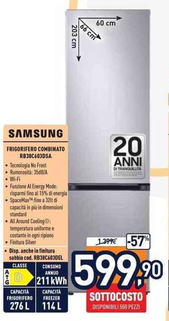 Unieuro SAMSUNG FRIGORIFERO COMBINATO RB38C603DSA offerta