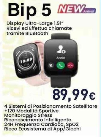 Unieuro Bip 5 Display Ultra-Large 1.91" Ricevi ed Effettua chiamate tramite Bluetooth offerta