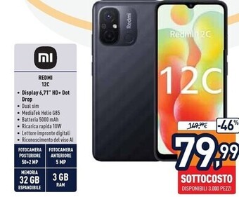 Xiaomi redmi 12c 17 cm (6.71) doppia sim android 12 4g micro-usb 3 gb 32 gb 5000 mah grigio