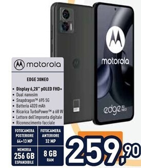 Unieuro Motorola edge 30 neo 15,9 cm (6.28) doppia sim android 12 5g usb tipo-c 8 gb 256 gb 4020 mah nero offerta