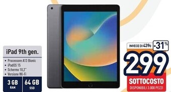 Unieuro Apple ipad (9^gen.) 10.2 wi-fi 64gb - argento offerta