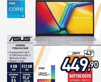 Unieuro Asus f1504za-nj165w i5-1235u computer portatile 39,6 cm (15.6) full hd intel core i5 8 gb ddr4-sdram 512 gb ssd wi-fi 6e (802 offerta