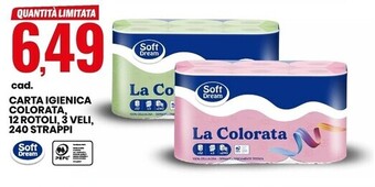 Eurospin Soft dream carta igienica colorata, 12 rotoli, 3 veli, 240 strappi offerta