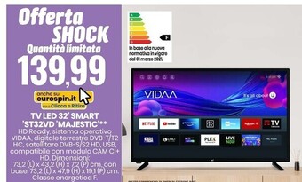 Eurospin Majestic tv led 32' smart 'st32vd offerta