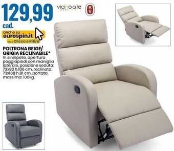 Eurospin Vicino a te poltrona beige/grigia reclinabile offerta