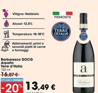 Carrefour Market Arpatin - barbaresco docg terre d'italia offerta