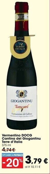 Carrefour Market Cantina del giogantinu vermentino docg terre d'italia offerta