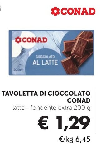 Conad TAVOLETTA DI CIOCCOLATO CONAD latte - fondente extra 200 g offerta