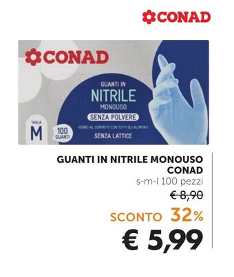 Conad GUANTI IN NITRILE MONOUSO CONAD s-m-l 100 pezzi offerta