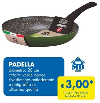 MD Discount PADELLA diametro: 28 cm colore: verde opaco rivestimento antiaderente e antigraffio di altissima qualità offerta