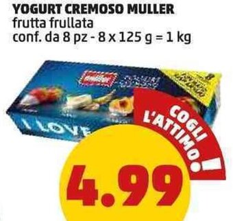PENNY YOGURT CREMOSO MULLER frutta frullata conf. da 8 pz - 8 x 125 g = 1 kg offerta