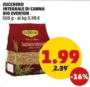 PENNY ZUCCHERO INTEGRALE DI CANNA BIO EVERTON 500g offerta