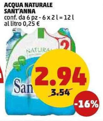 PENNY ACQUA NATURALE SANT'ANNA conf. da 6 pz - 6x2 l=12 l offerta