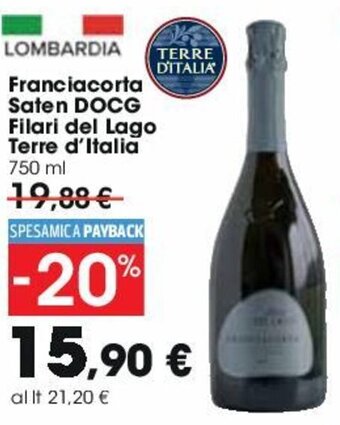 Carrefour Franciacorta Saten DOCG Filari del Lago Terre d'Italia 750 ml offerta