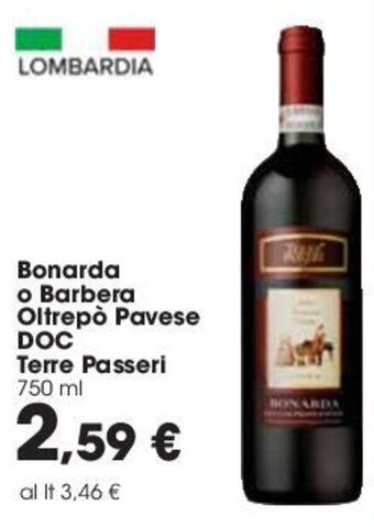 Carrefour Bonarda o Barbera Oltrepò Pavese DOC Terre Passeri 750 ml offerta