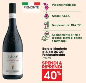 Carrefour Barolo Monforte d'Alba DOCG Fontanafredda 750 ml offerta