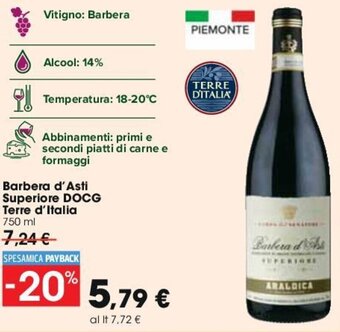 Carrefour Barbera d'Asti Superiore DOCG Terre d'Italia 750ml offerta