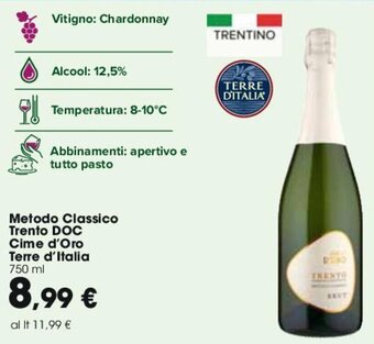 Carrefour Metodo Classico Trento DOC Cime d'Oro Terre d'Italia 750 ml offerta