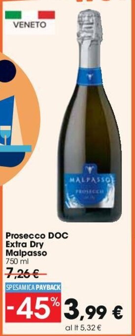 Carrefour Prosecco DOC Extra Dry Malpasso 750ml offerta