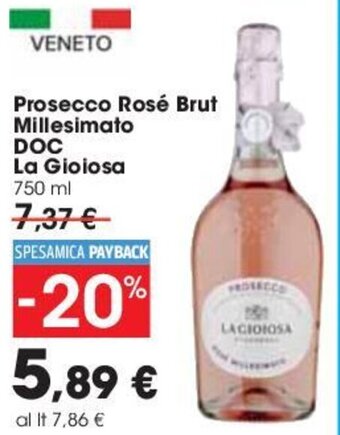 Carrefour Prosecco Rosé Brut Millesimato DOC La Gioiosa 750ml offerta