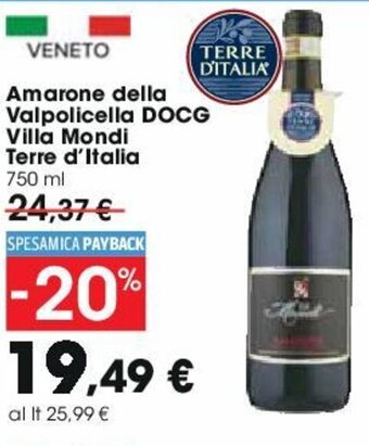 Carrefour Amarone della Valpolicella DOCG Villa Mondi Terre d'Italia 750 ml offerta