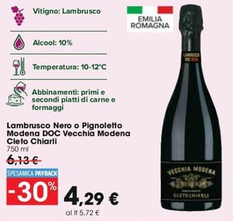 Carrefour Lambrusco Nero o Pignoletto Modena DOC Vecchia Modena Cleto Chiarli 750ml offerta