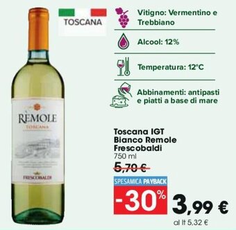 Carrefour Toscana IGT Bianco Remole Frescobaldi 750 ml offerta