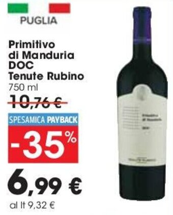 Carrefour Primitivo di Manduria DOC Tenute Rubino 750ml offerta
