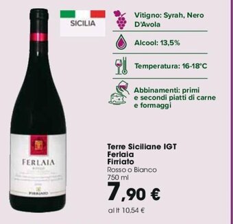 Carrefour Terre Siciliane IGT Ferlaia Firriato Rosso o Bianco 750 ml offerta