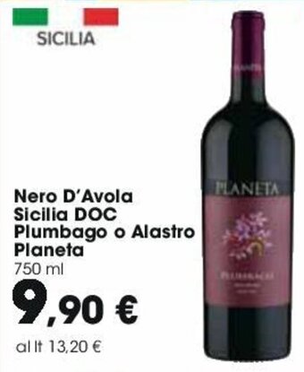 Carrefour Nero D'Avola Sicilia DOC Plumbago o Alastro Planeta 750 ml offerta