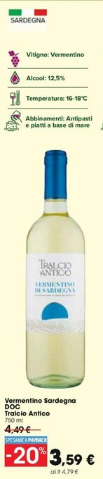 Carrefour Vermentino Sardegna DOC Tralcio Antico 750ml offerta