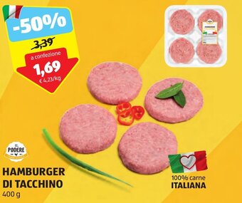 ALDI IL PODERE HAMBURGER DI TACCHINO 400 g offerta