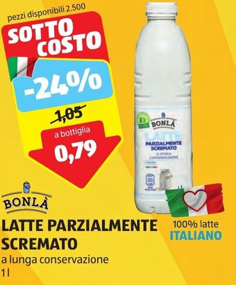 ALDI BONLÀ LATTE PARZIALMENTE SCREMATO a lunga conservazione 1 l offerta