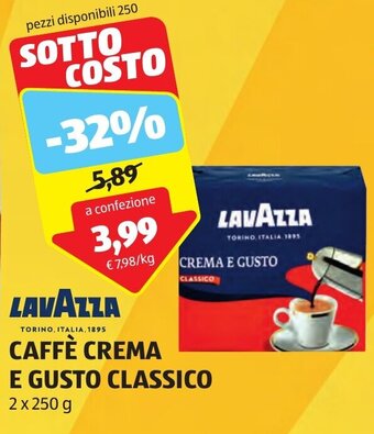 ALDI LAVAZZA CAFFÈ CREMA E GUSTO CLASSICO 2 x 250 g offerta